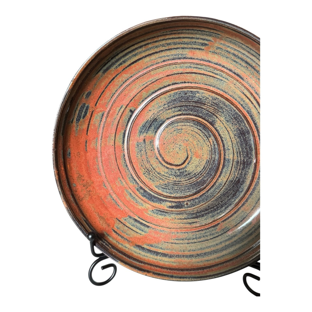 Vintage Signed Studio Art Pottery Spiral Glaze Low Bowl