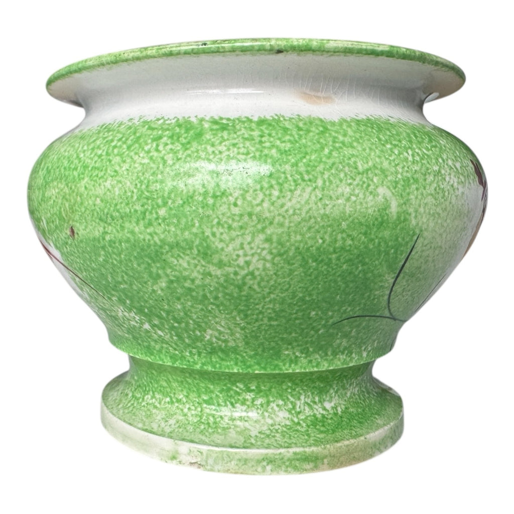 Antique Staffordshire Green Peafowl Spatterware Spongeware Lidded Sugar Bowl