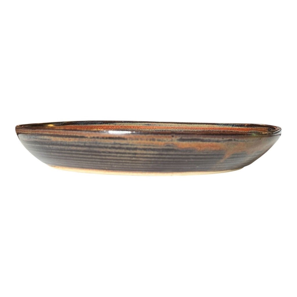 Vintage Signed Studio Art Pottery Spiral Glaze Low Bowl