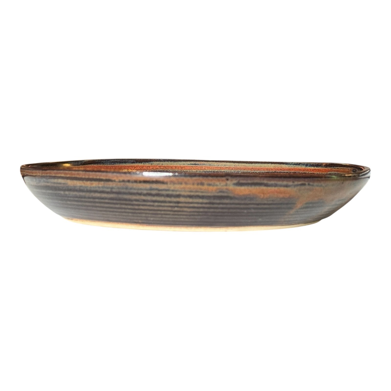 Vintage Signed Studio Art Pottery Spiral Glaze Low Bowl