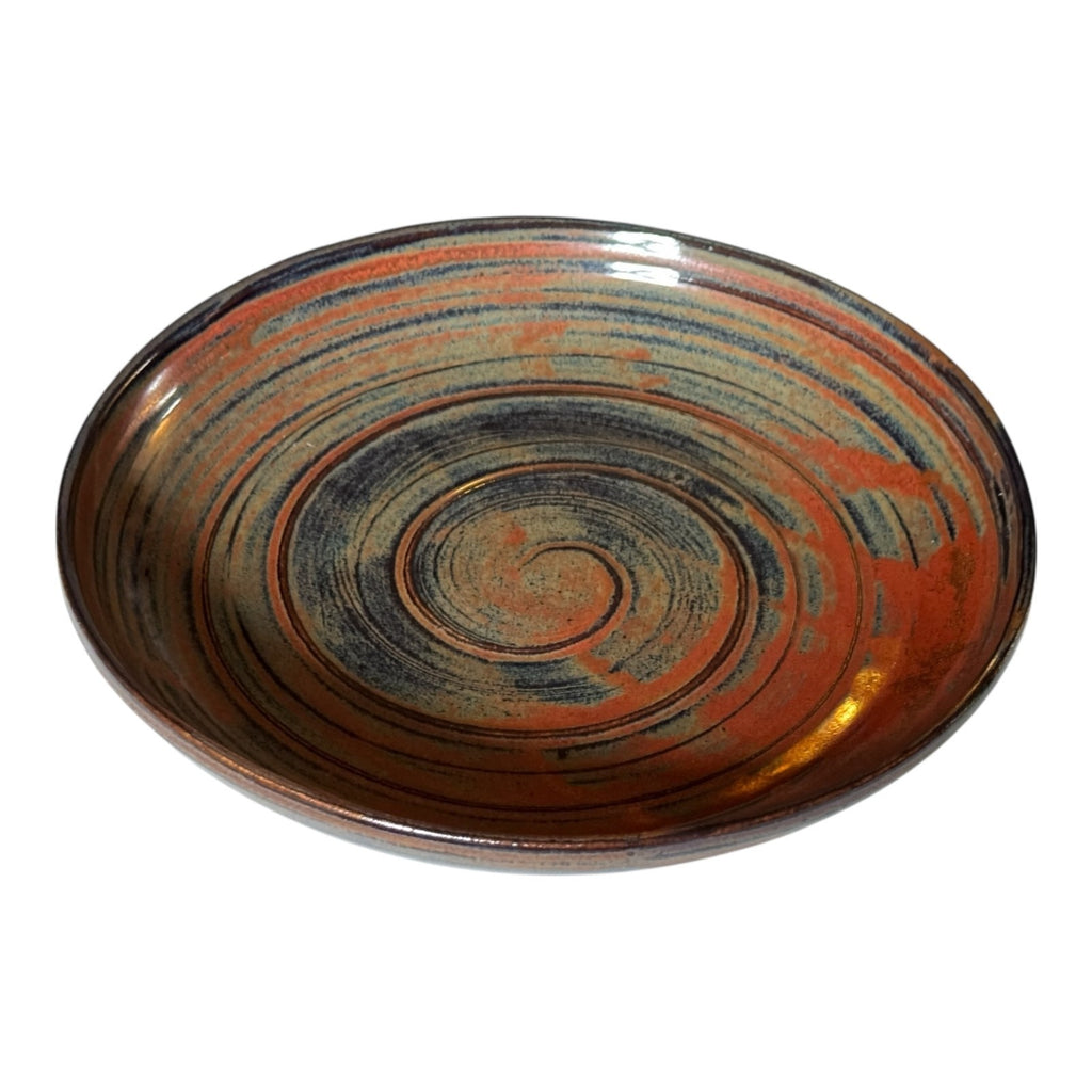 Vintage Signed Studio Art Pottery Spiral Glaze Low Bowl