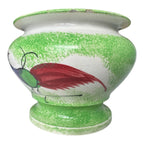 Antique Staffordshire Green Peafowl Spatterware Spongeware Lidded Sugar Bowl
