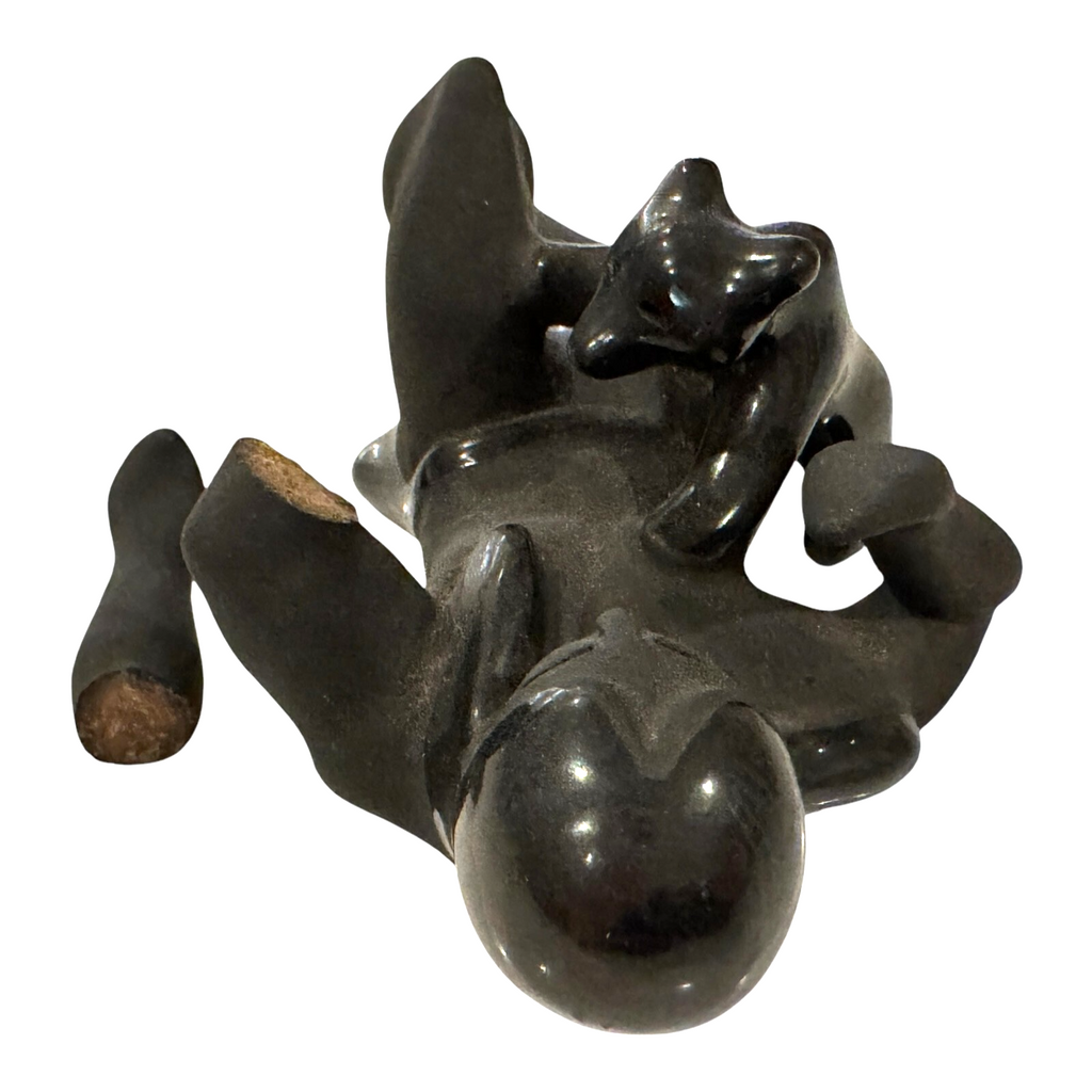 Vintage Native American Santa Clara Blackware Pottery Woman Figurine - Signed