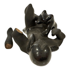Vintage Native American Santa Clara Blackware Pottery Woman Figurine - Signed