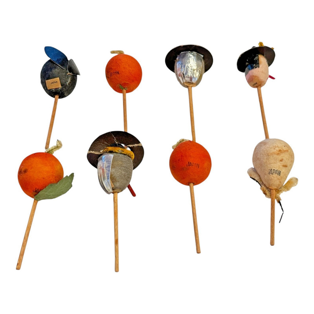 Vintage Japan Spun Cotton Halloween Cupcake Picks (Set of 8)