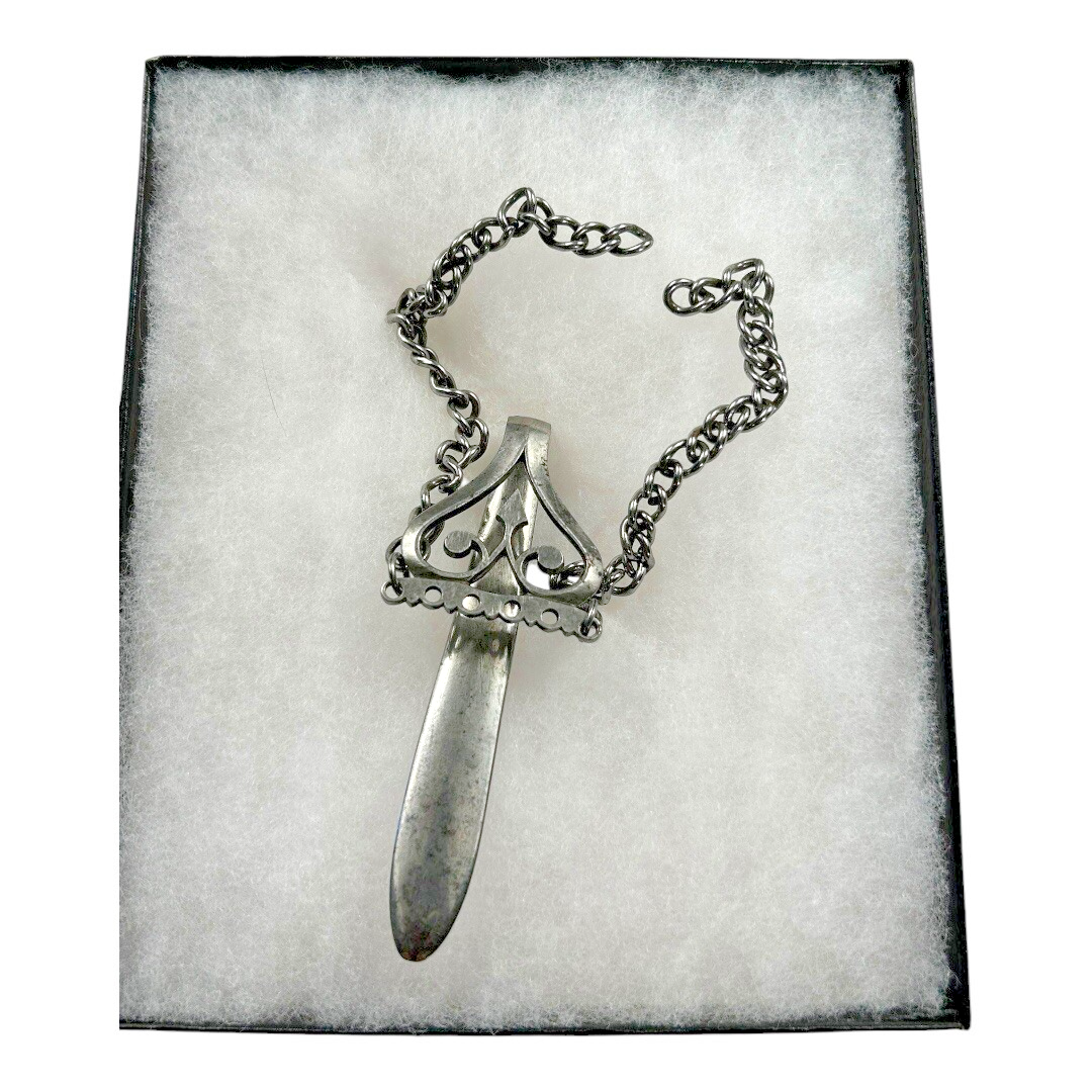 Antique Savory Miniature Sword Chatelaine Fob with Chain