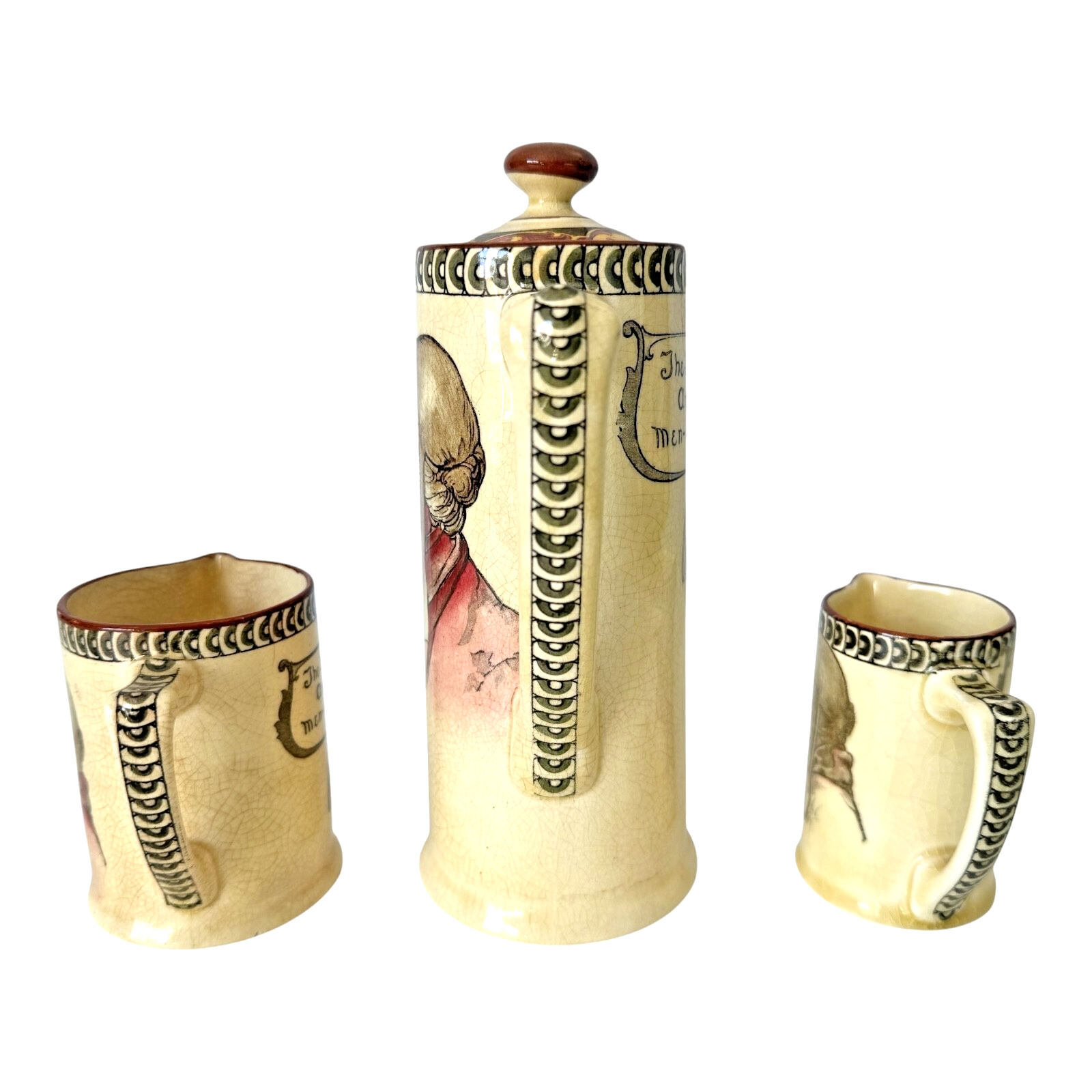 Antique Royal Doulton Motto Ware Art Nouveau Coffee Pot & Creamers Tea Set