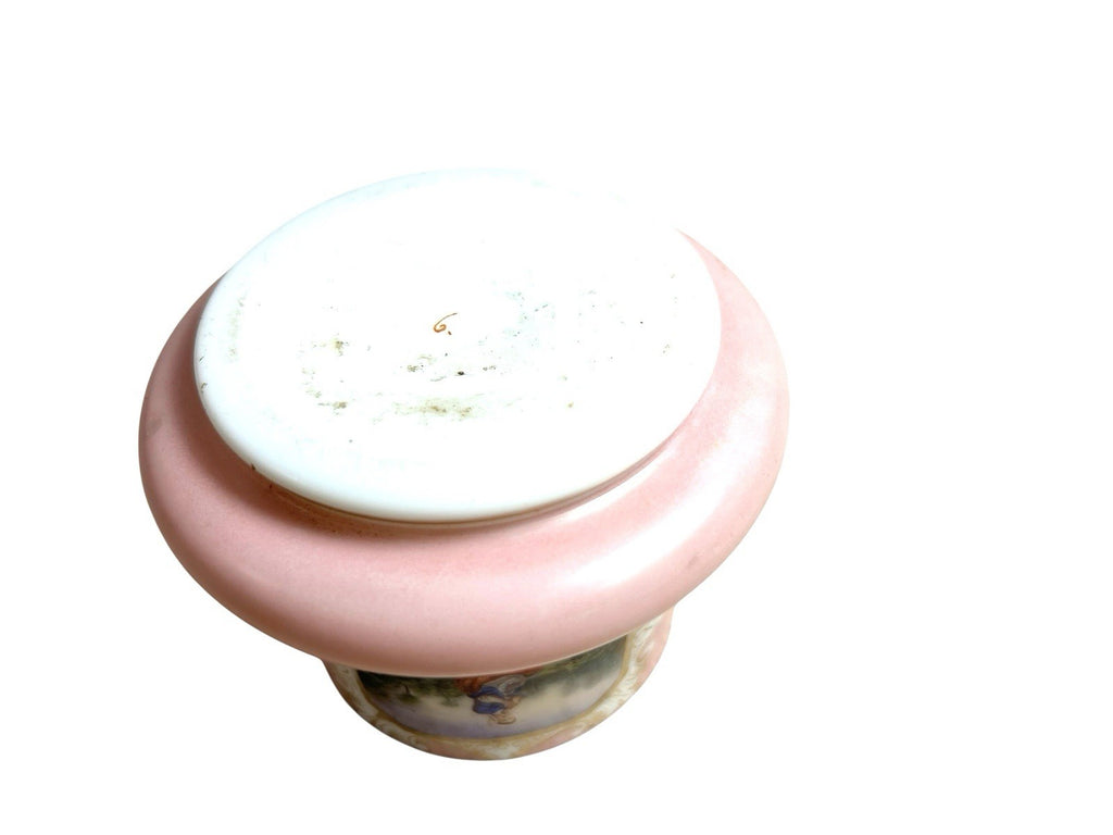 Antique Victorian Biedermeier Portrait Opaline Opal Glass Container
