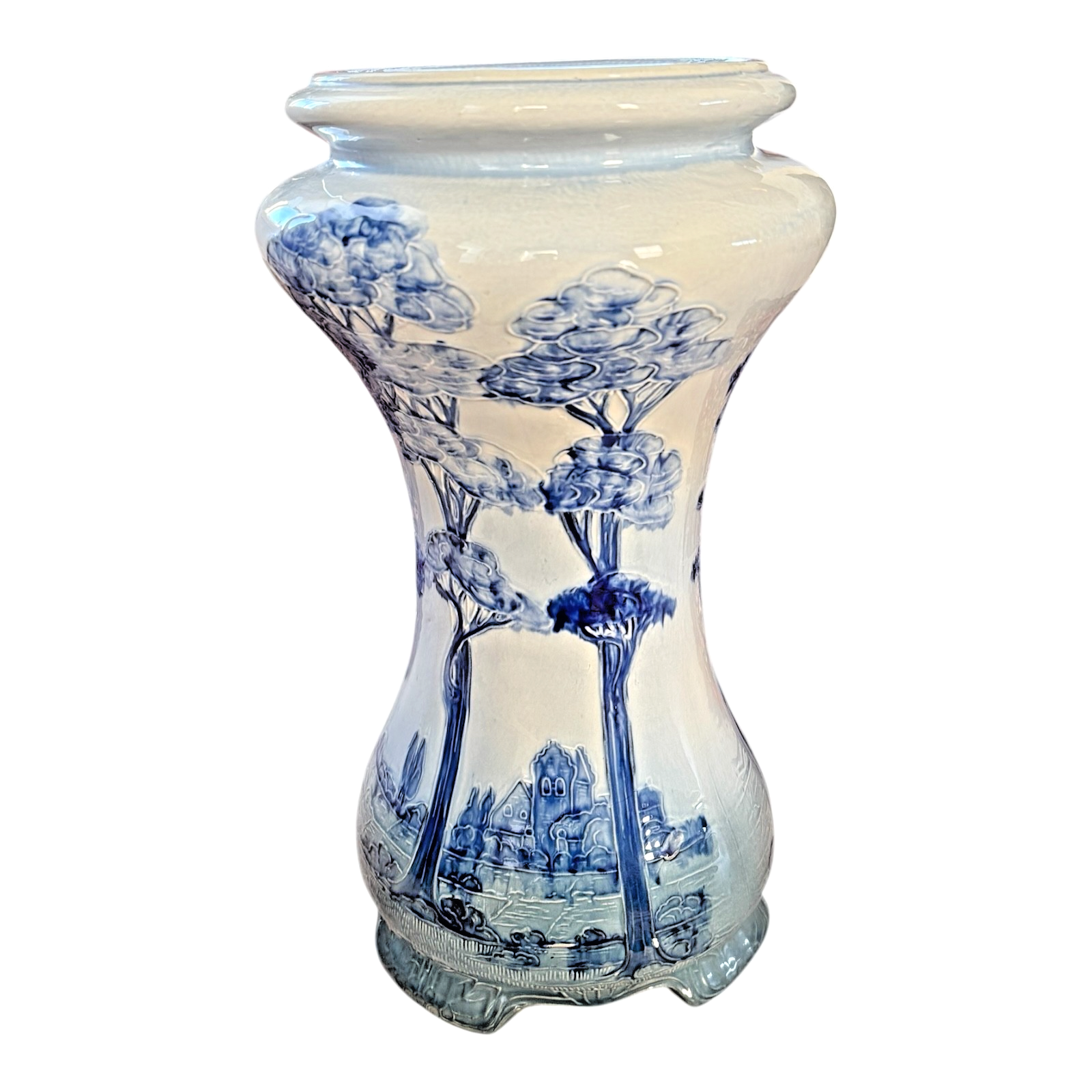 Antique Rare Tall Weller Blue Jap Birdimal Pottery Pedestal Plant Stand - 21"