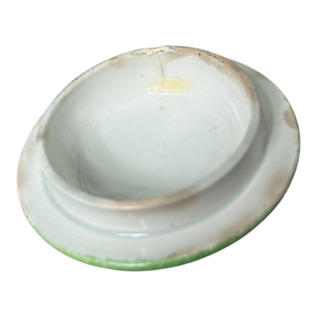 Antique Staffordshire Green Peafowl Spatterware Spongeware Lidded Sugar Bowl