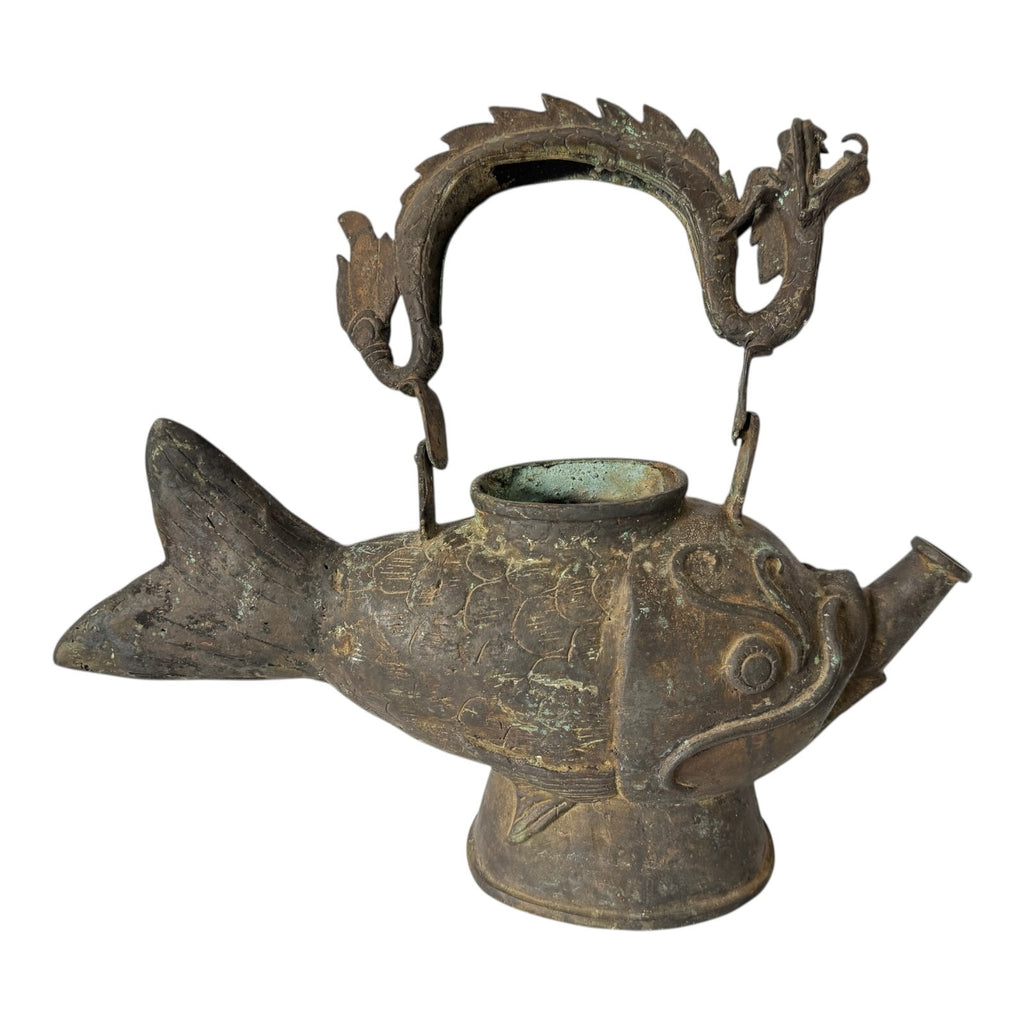 Antique Asian Indonesian Bronze Fish Dragon Effigy Water Pot – Museum Provenance