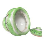 Antique Staffordshire Green Peafowl Spatterware Spongeware Lidded Sugar Bowl