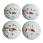 Antique Staffordshire Peafowl Spongeware Spatterware Cups & Saucers (Set of 4)