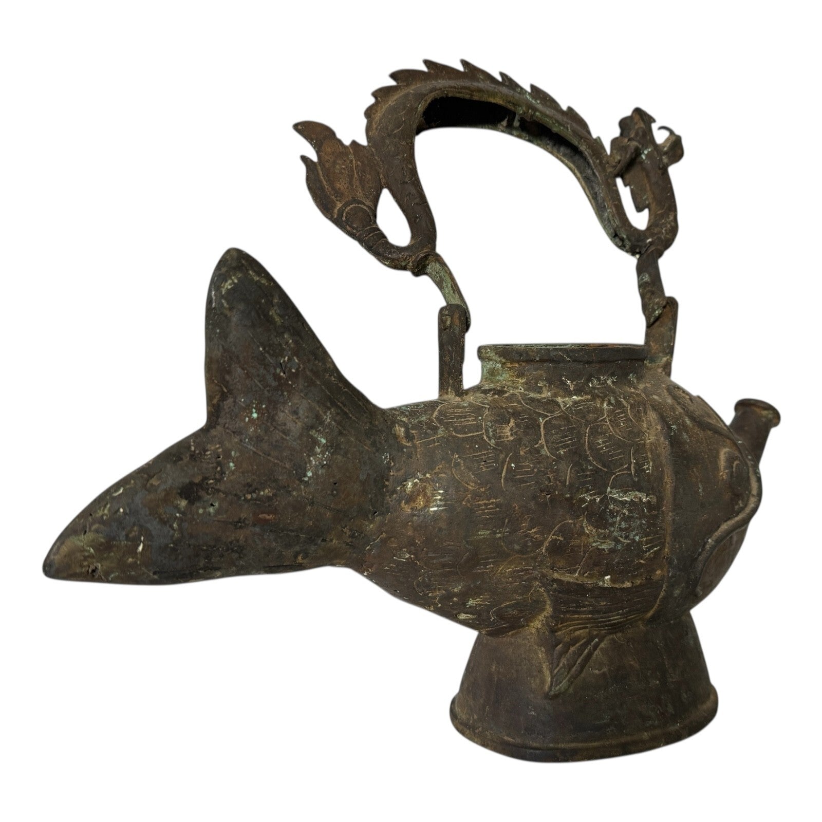 Antique Asian Indonesian Bronze Fish Dragon Effigy Water Pot – Museum Provenance