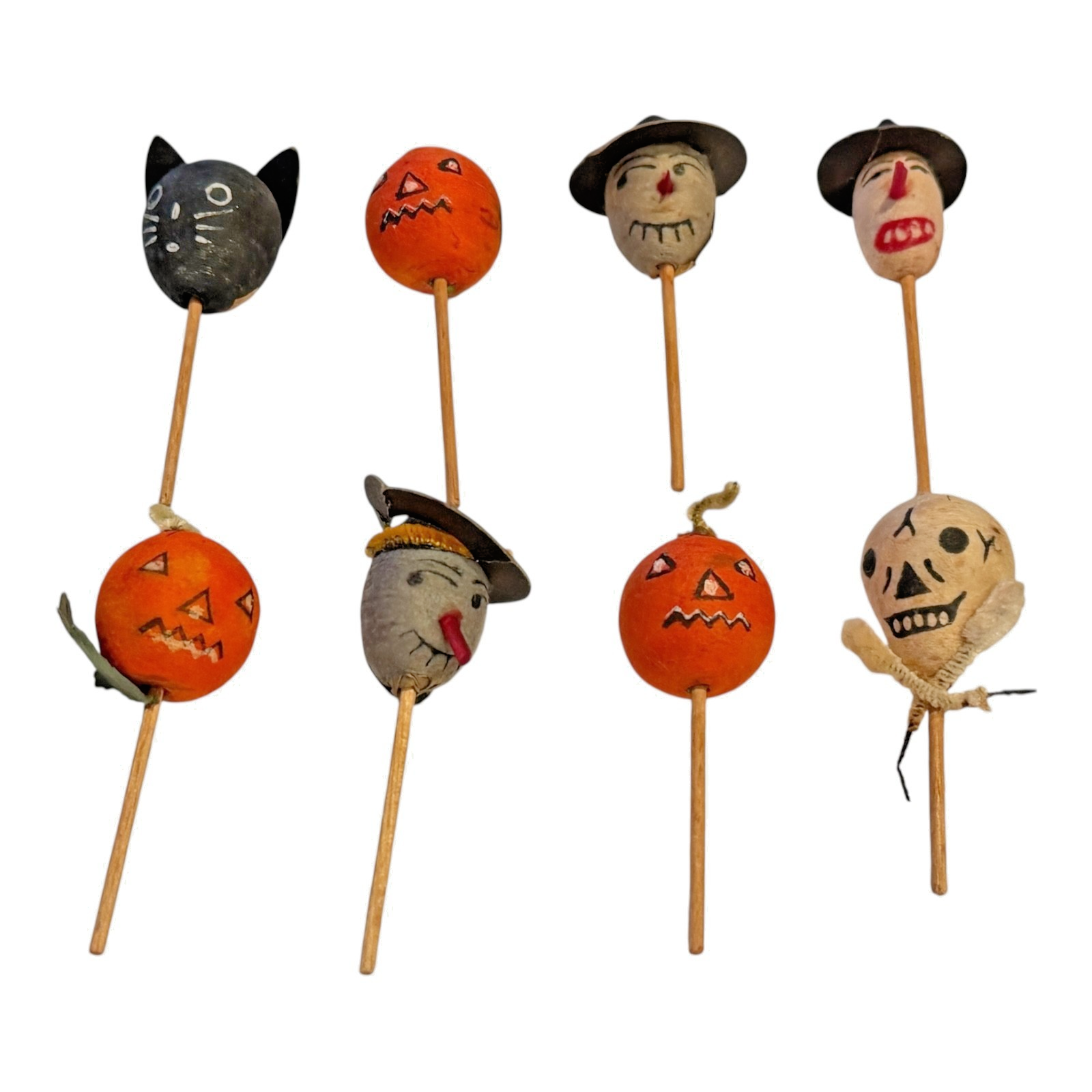 Vintage Japan Spun Cotton Halloween Cupcake Picks (Set of 8)