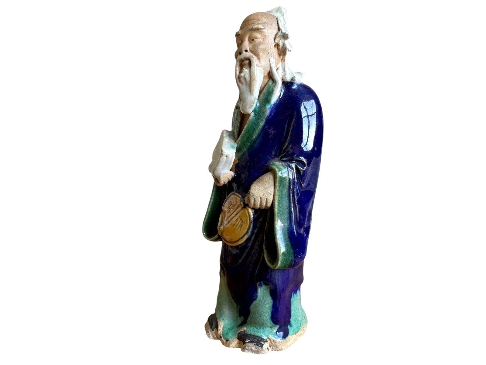 Antique Chinese Export Dark Blue Glazed Ceramic Pottery Mudman Figurine