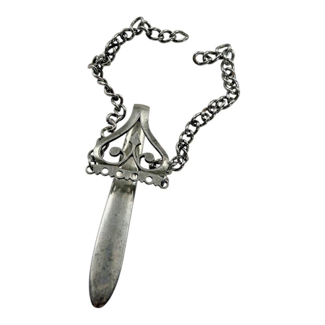Antique Savory Miniature Sword Chatelaine Fob with Chain