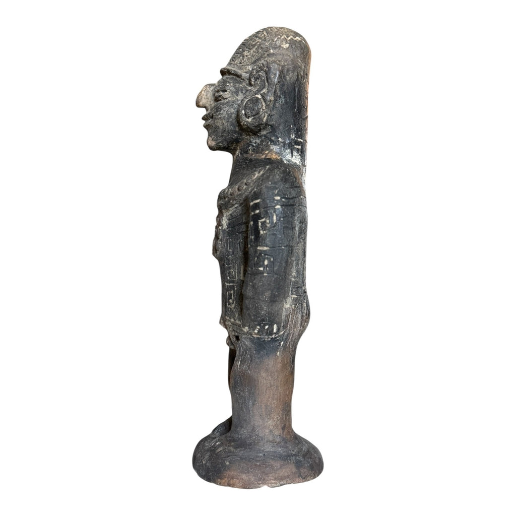 Antique Pre-Columbian West Mexico Blackware Pottery Standing Whistle Figure