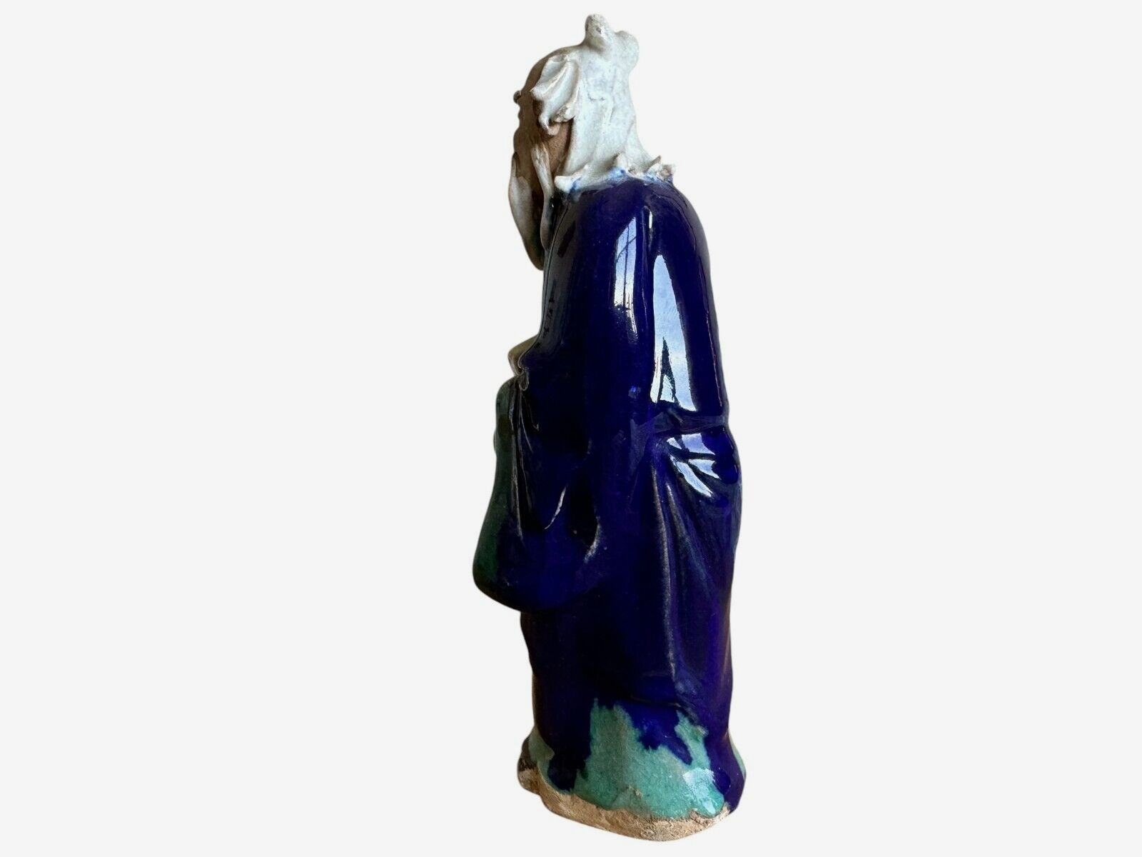 Antique Chinese Export Dark Blue Glazed Ceramic Pottery Mudman Figurine