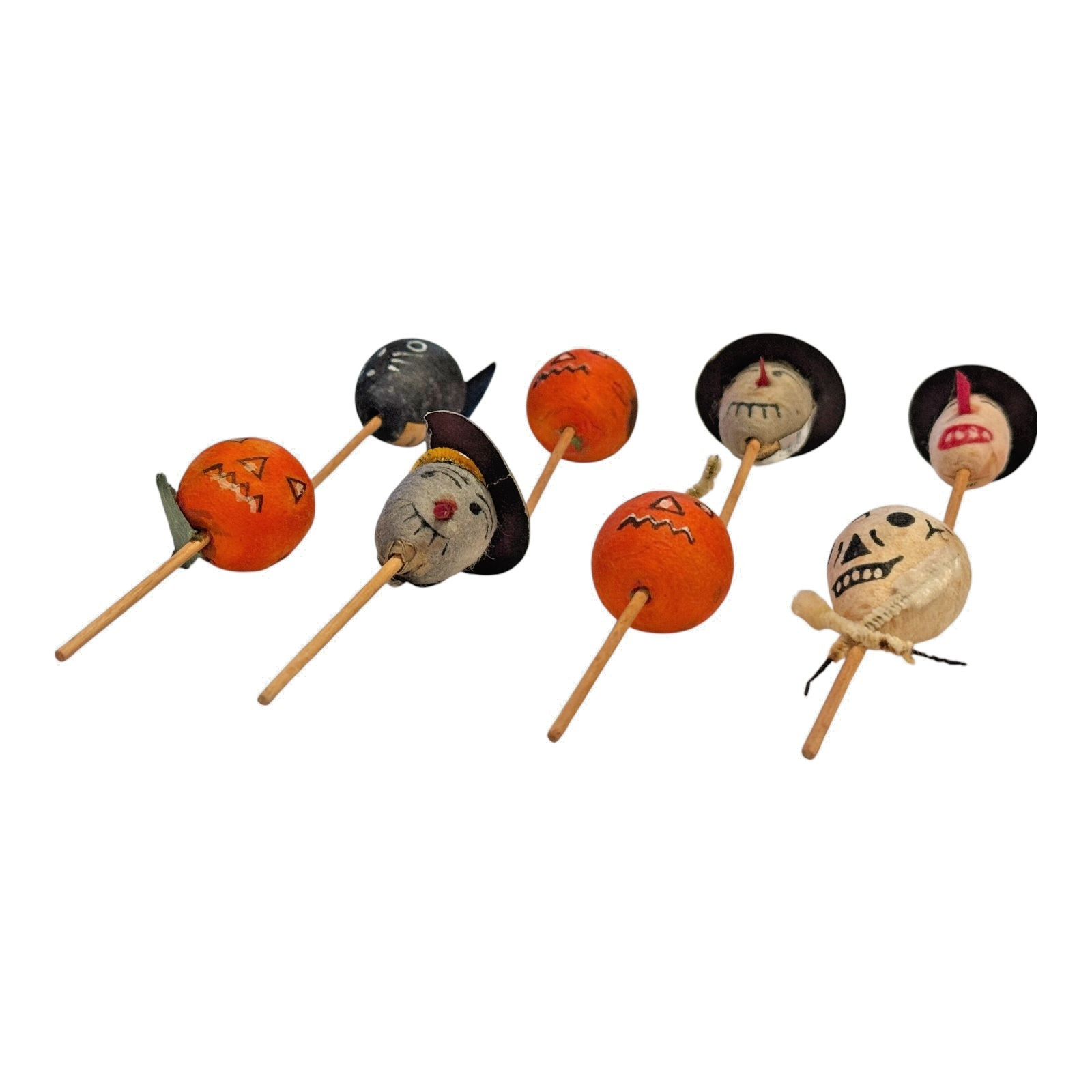 Vintage Japan Spun Cotton Halloween Cupcake Picks (Set of 8)