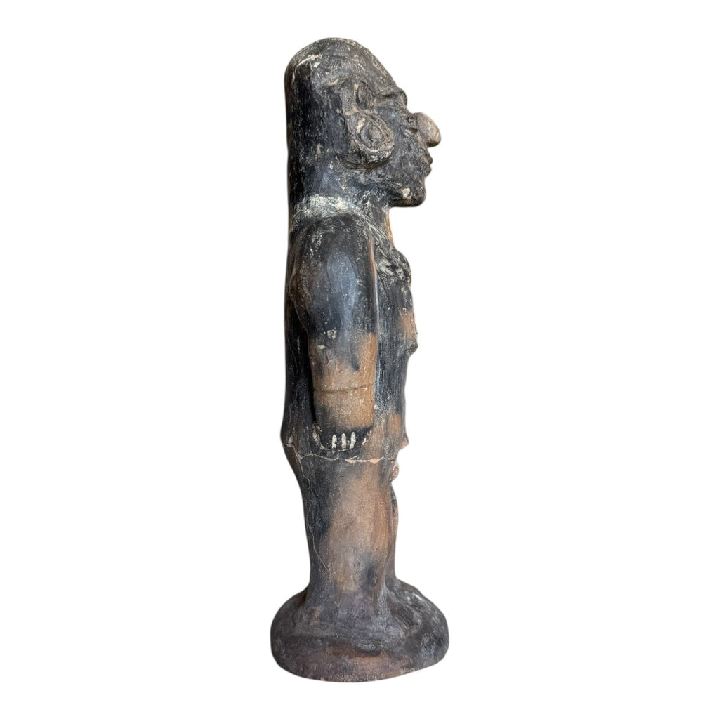Antique Pre-Columbian West Mexico Blackware Pottery Standing Whistle Figure