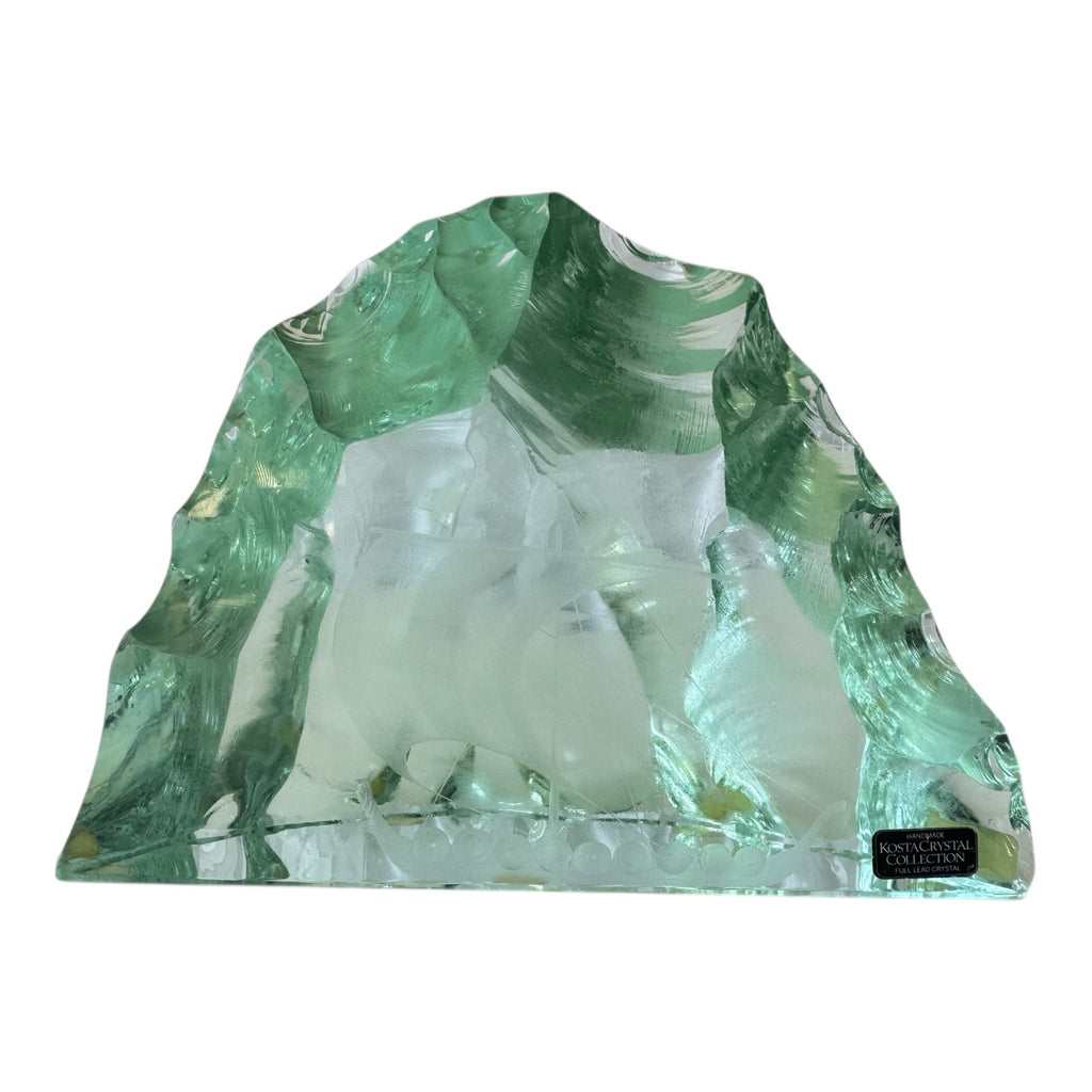 Vintage Kosta Boda Glass Iceberg Sculpture Viking Ship by Vicke Lindstrand