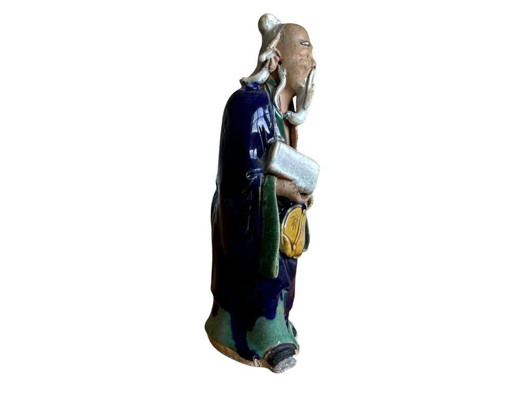 Antique Chinese Export Dark Blue Glazed Ceramic Pottery Mudman Figurine