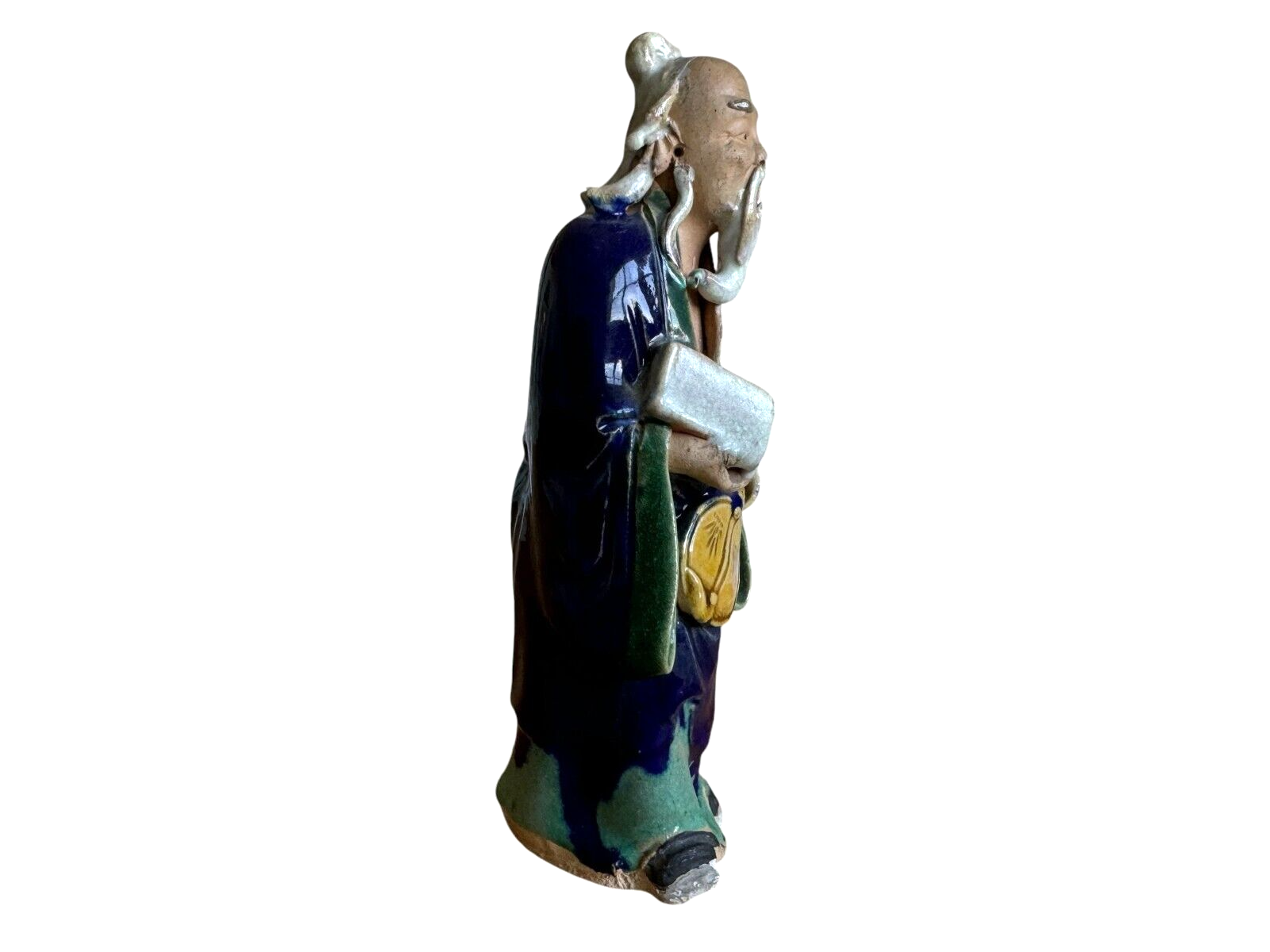 Antique Chinese Export Dark Blue Glazed Ceramic Pottery Mudman Figurine
