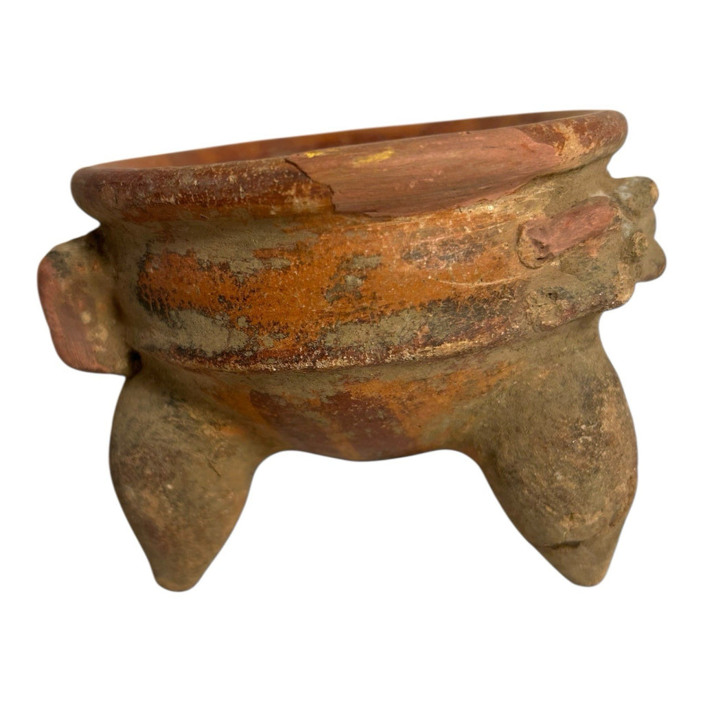 Antique Pre-Columbian Handmade Terracotta Tripod Footed Bowl