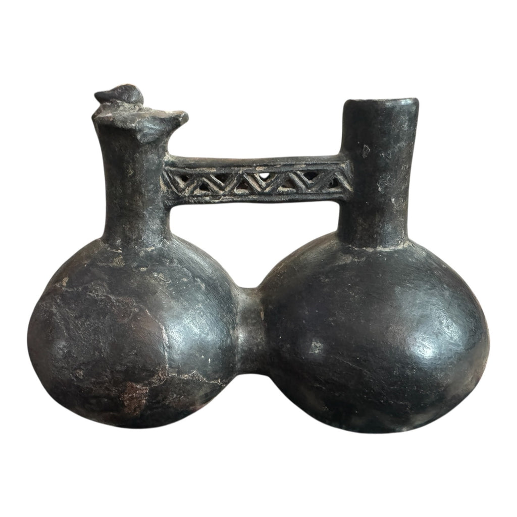 Antique Pre-Columbian Chimu Blackware Stirrup Spout Vessel