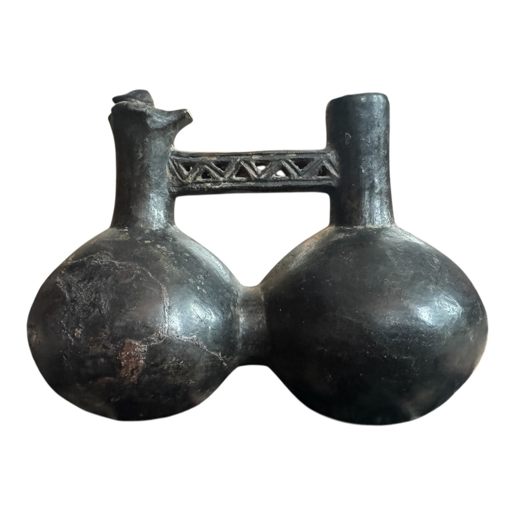 Antique Pre-Columbian Chimu Blackware Stirrup Spout Vessel