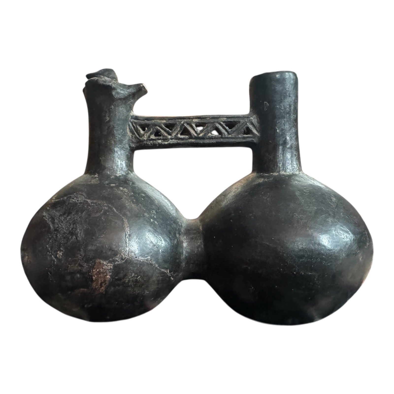 Antique Pre-Columbian Chimu Blackware Stirrup Spout Vessel