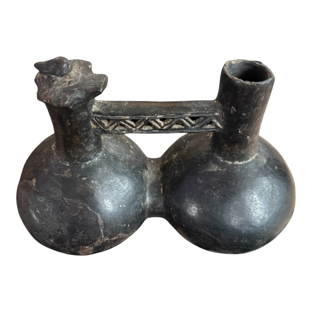 Antique Pre-Columbian Chimu Blackware Stirrup Spout Vessel