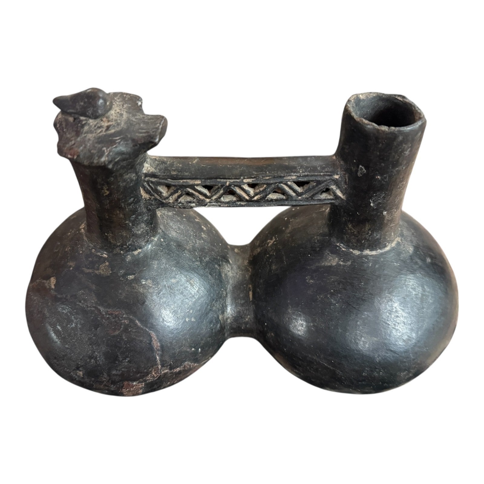 Antique Pre-Columbian Chimu Blackware Stirrup Spout Vessel