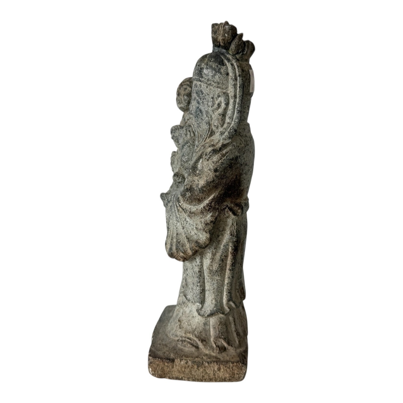 Antique Chinese Shou Lao Longevity Deity God Carved Stone Statue with Child