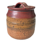 Vintage Stoneware Pottery Crock with Red and Tan Striped Design (Signed, Schwab)