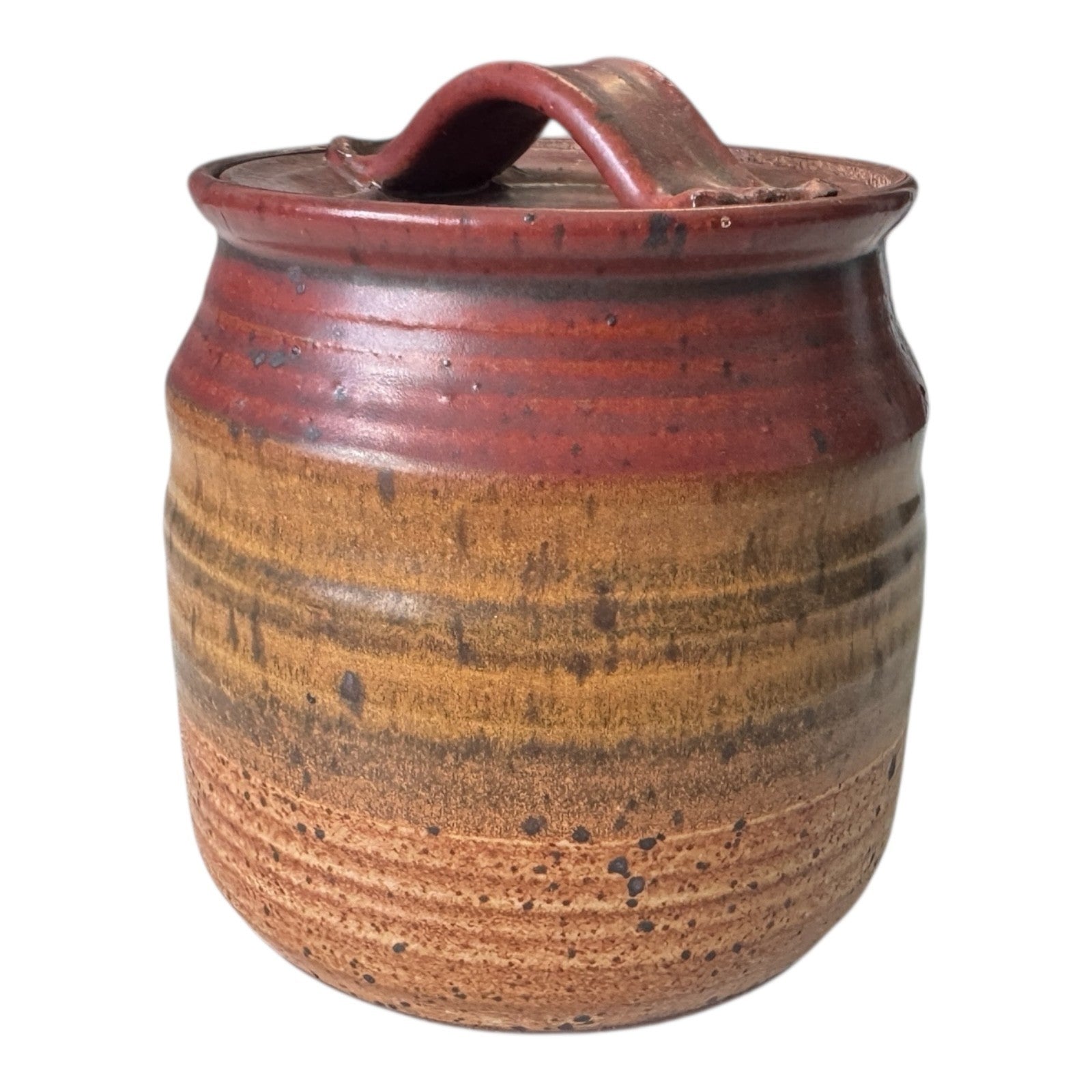 Vintage Stoneware Pottery Crock with Red and Tan Striped Design (Signed, Schwab)