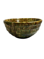 Antique Ribbed Spongeware Stoneware Pottery Mixing Bowl