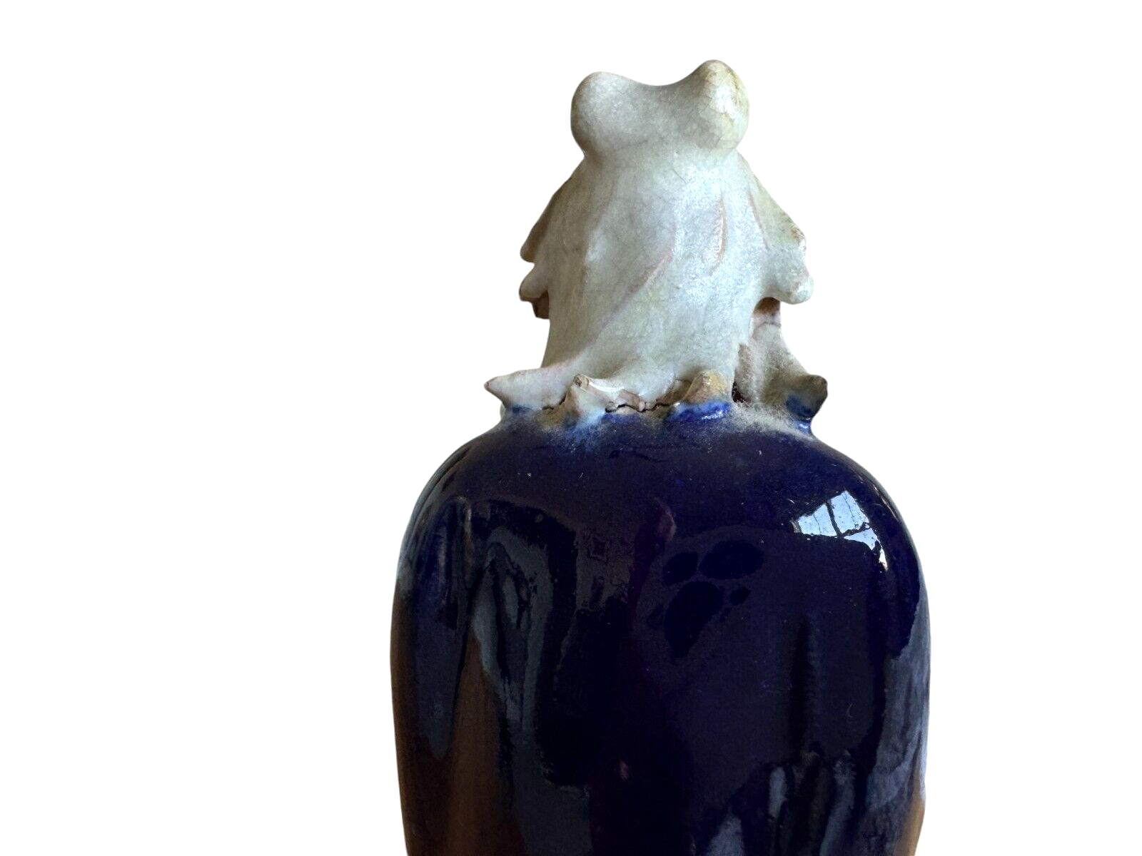 Antique Chinese Export Dark Blue Glazed Ceramic Pottery Mudman Figurine