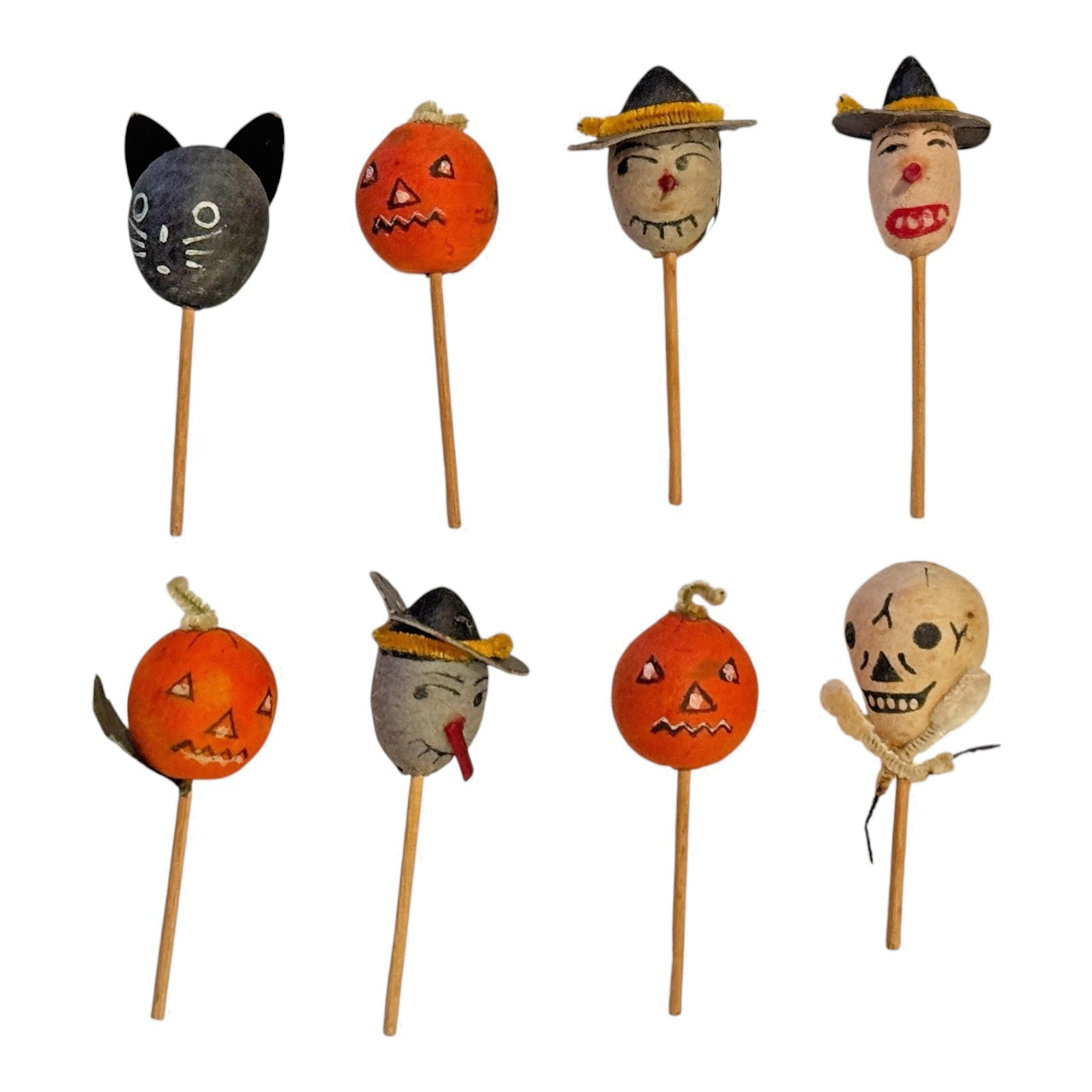 Vintage Japan Spun Cotton Halloween Cupcake Picks (Set of 8)
