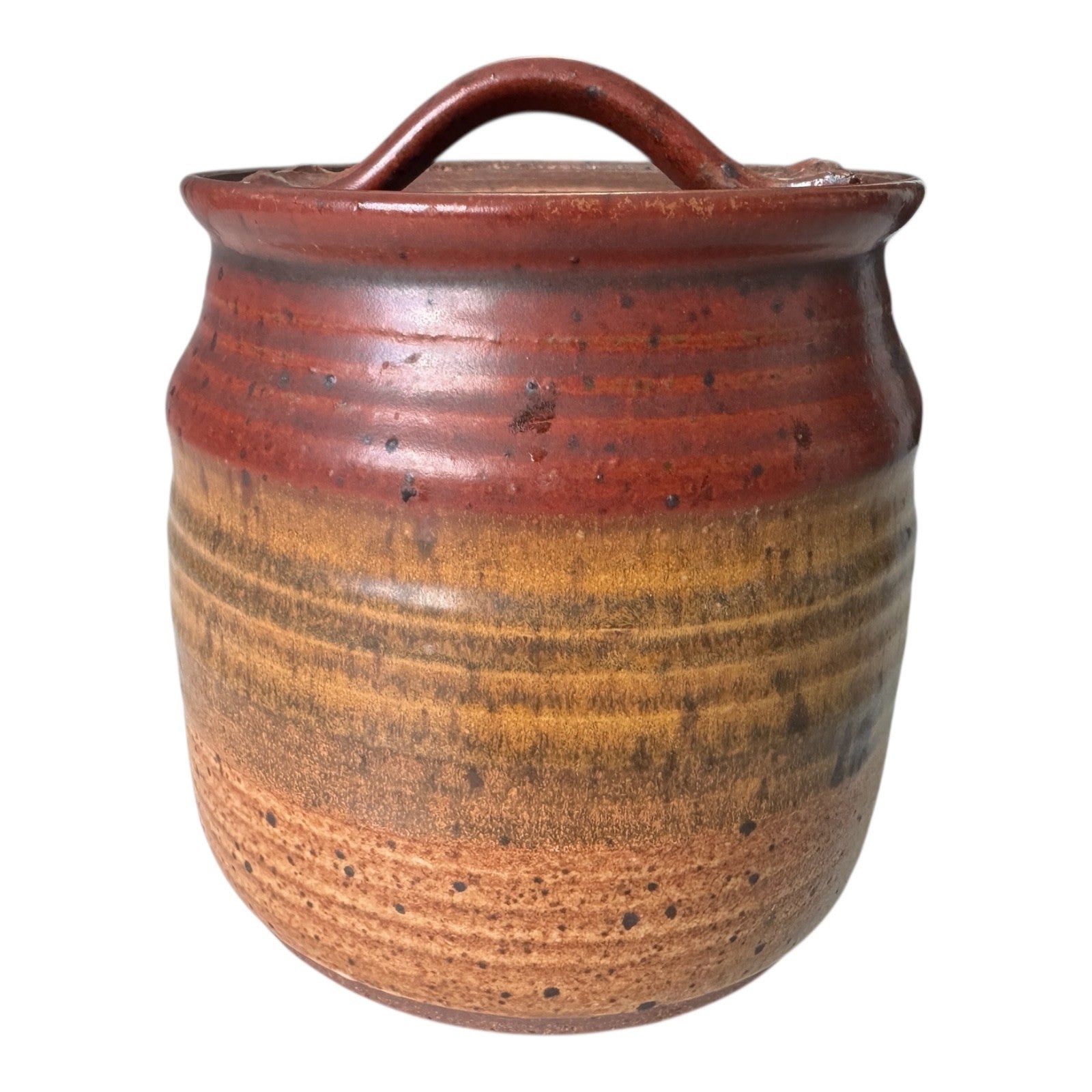 Vintage Stoneware Pottery Crock with Red and Tan Striped Design (Signed, Schwab)