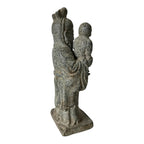 Antique Chinese Shou Lao Longevity Deity God Carved Stone Statue with Child
