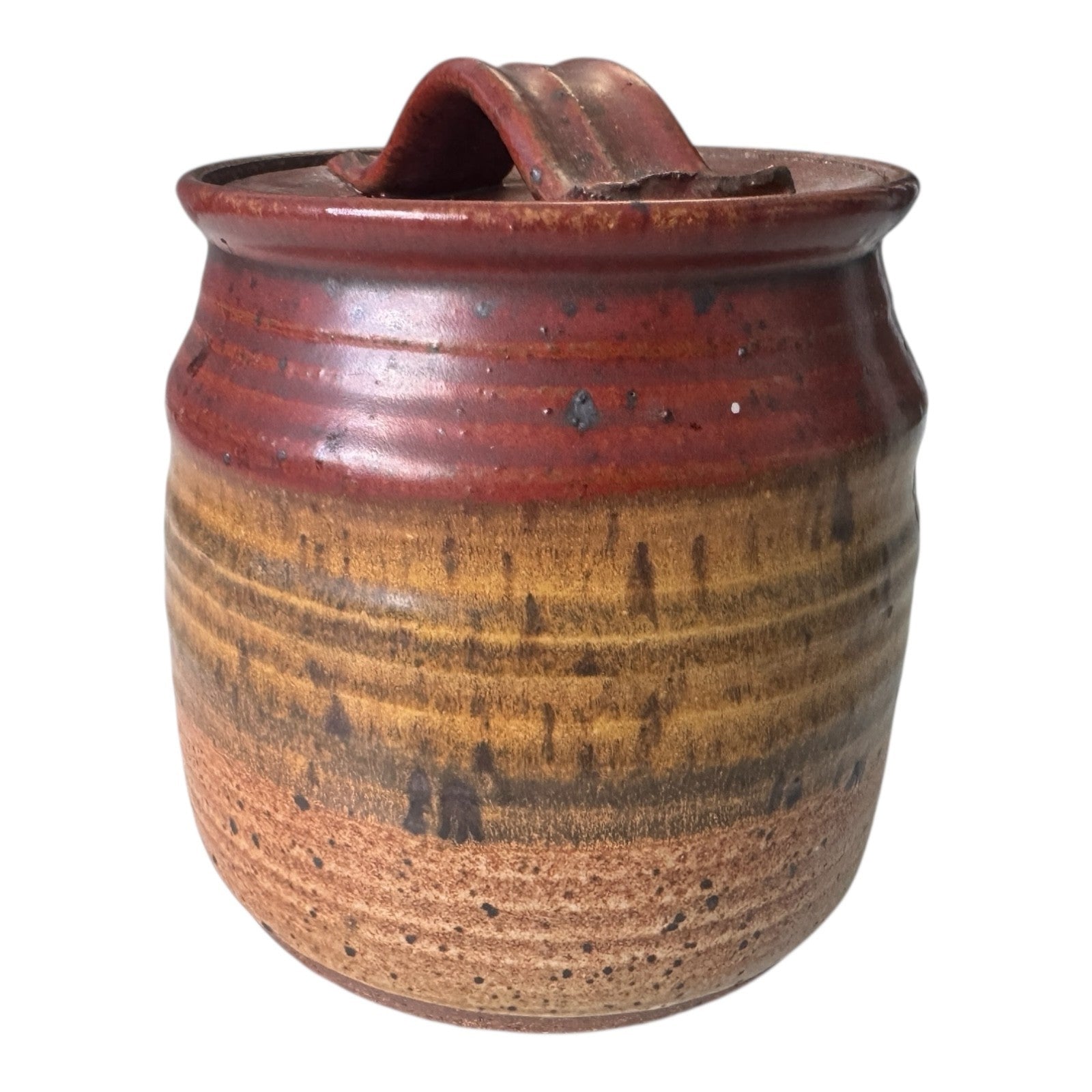 Vintage Stoneware Pottery Crock with Red and Tan Striped Design (Signed, Schwab)