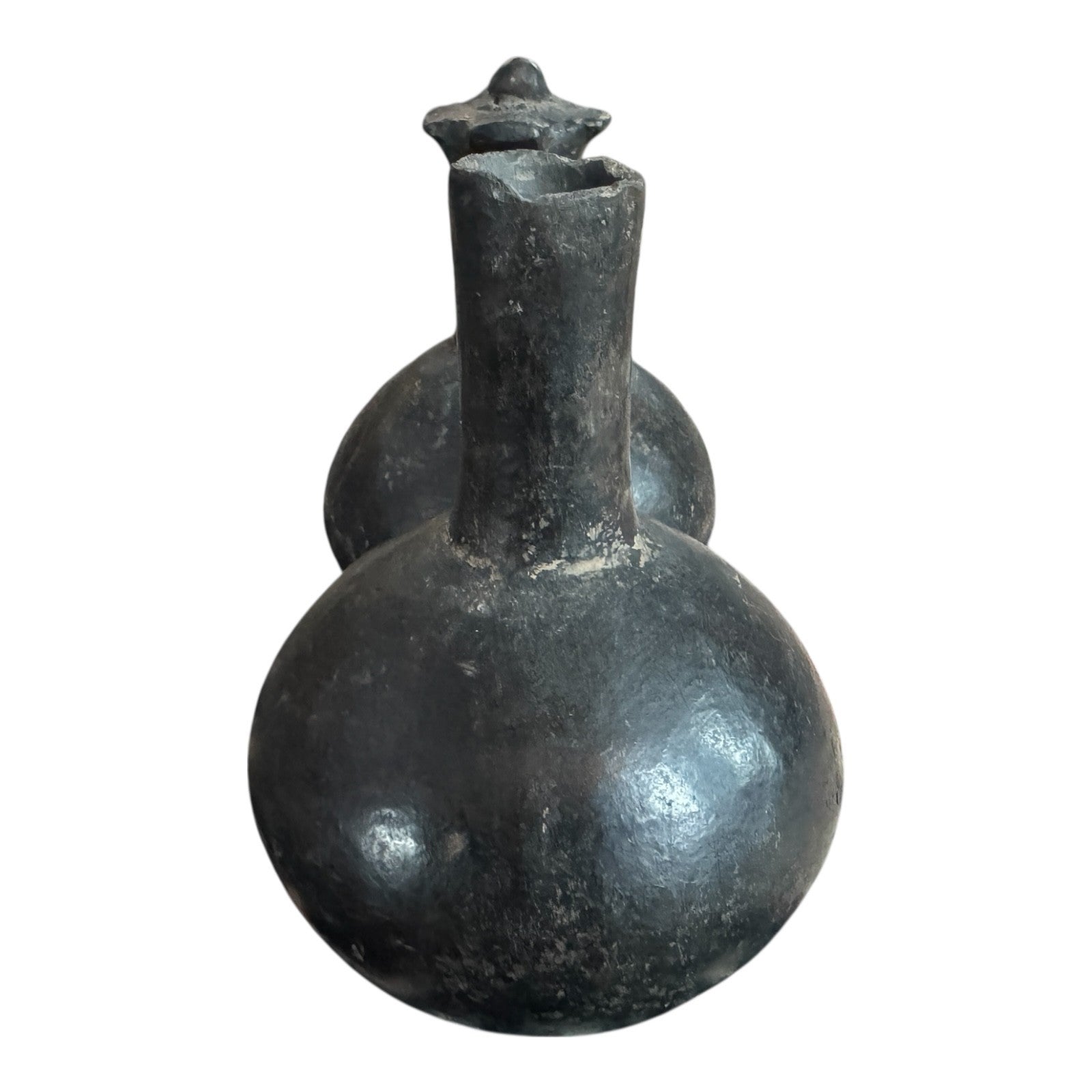Antique Pre-Columbian Chimu Blackware Stirrup Spout Vessel
