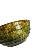 Antique Ribbed Spongeware Stoneware Pottery Mixing Bowl