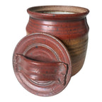 Vintage Stoneware Pottery Crock with Red and Tan Striped Design (Signed, Schwab)