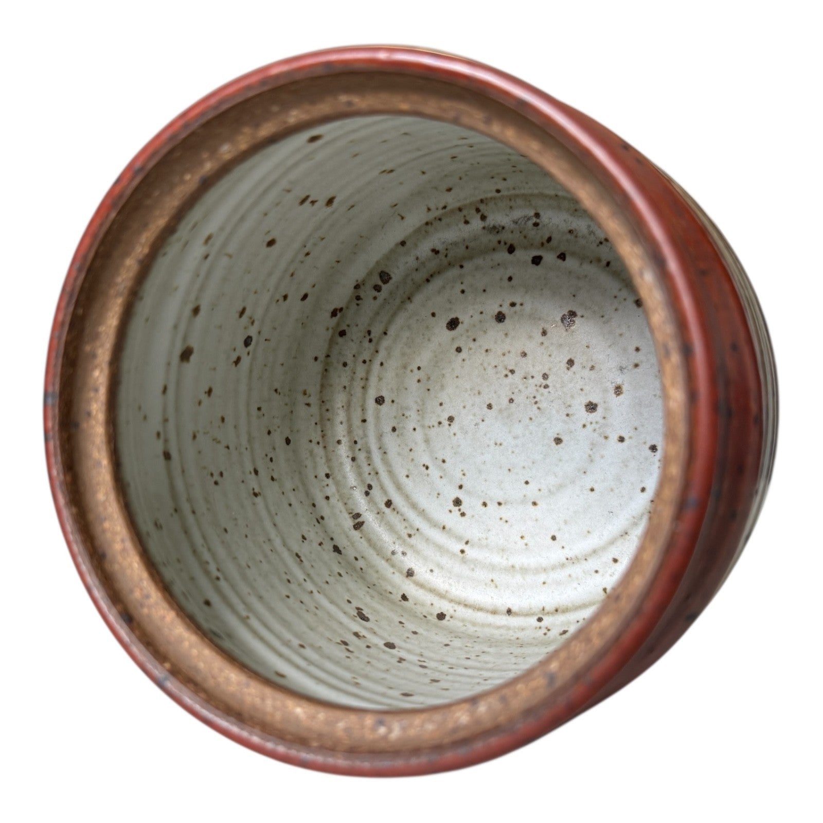 Vintage Stoneware Pottery Crock with Red and Tan Striped Design (Signed, Schwab)