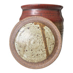 Vintage Stoneware Pottery Crock with Red and Tan Striped Design (Signed, Schwab)
