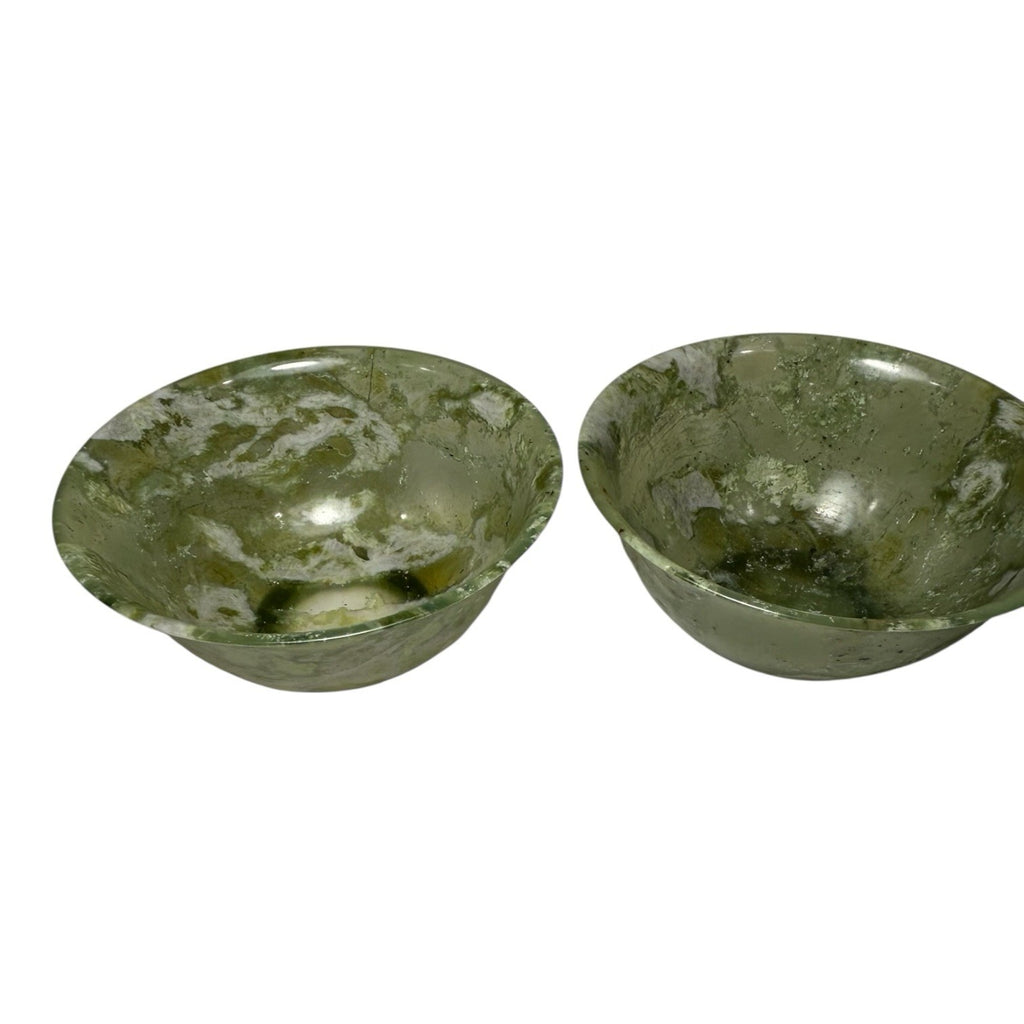 Vintage Set of Two 2 Spinach Jade Bowls from China