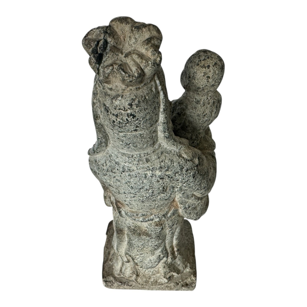 Antique Chinese Shou Lao Longevity Deity God Carved Stone Statue with Child